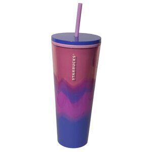 Starbucks 24 Oz Gradient Pink & Purple Tumbler With Straw BPA-Free Plastic